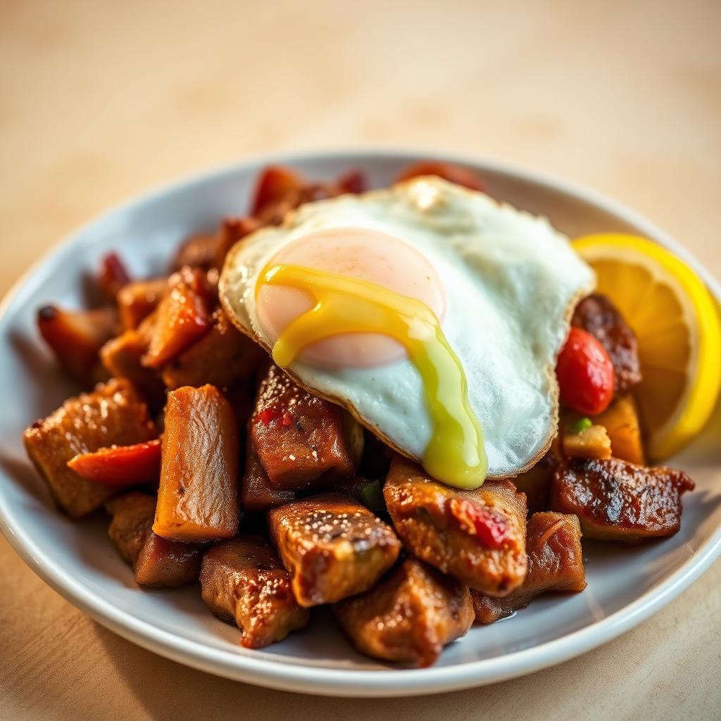 Fajitas de carne de res y huevo frito