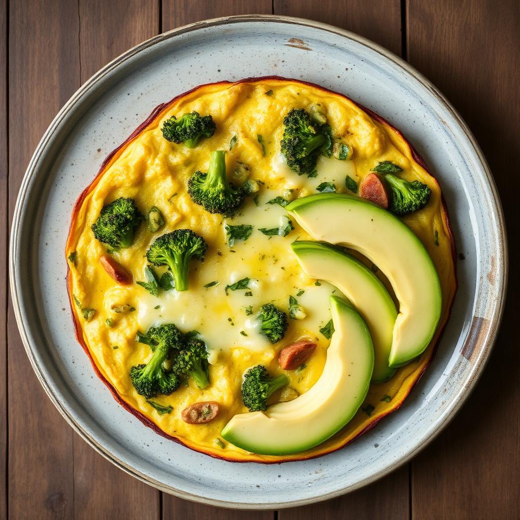 Frittata de brócoli con queso y aguacate
