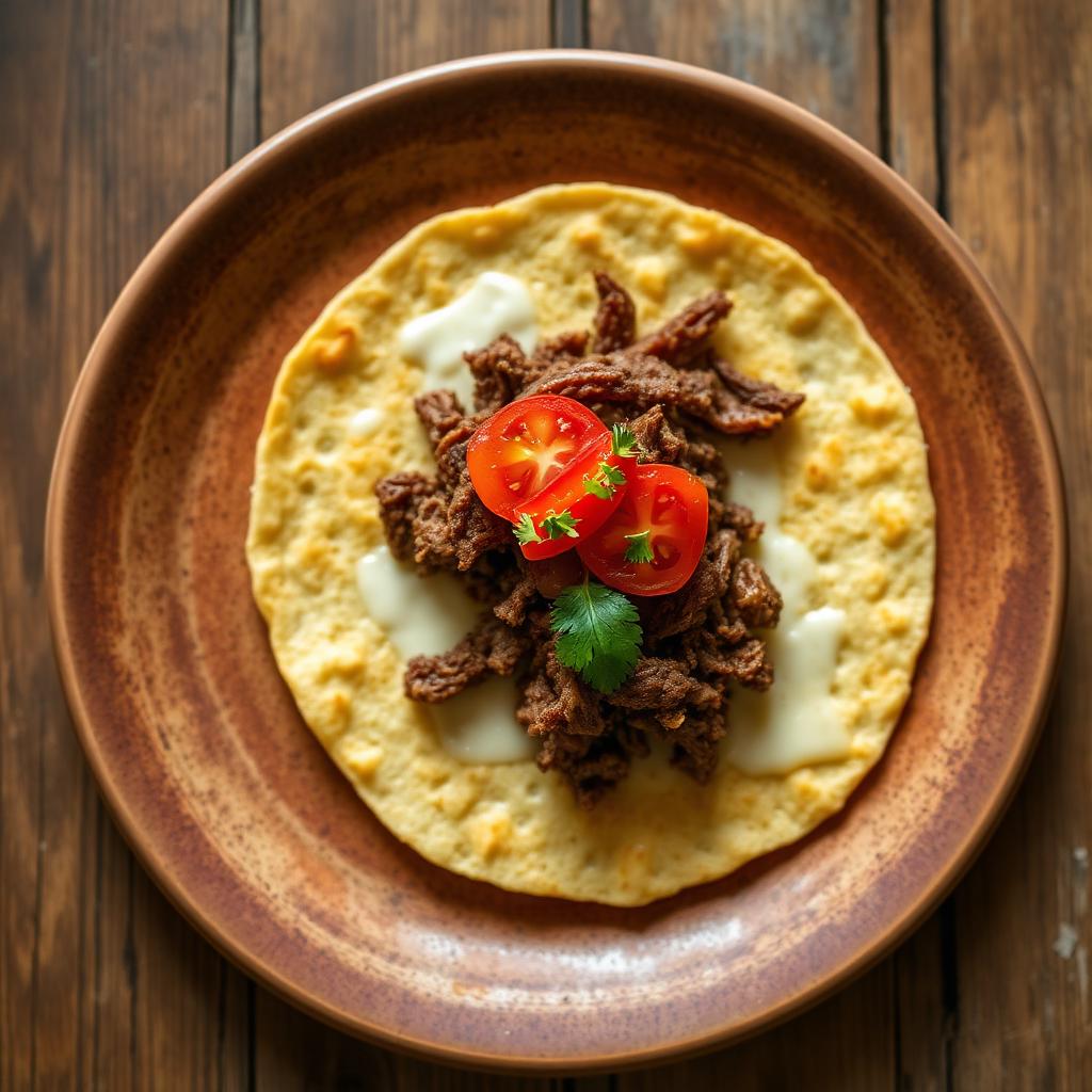 Tortilla de queso con carne mechada