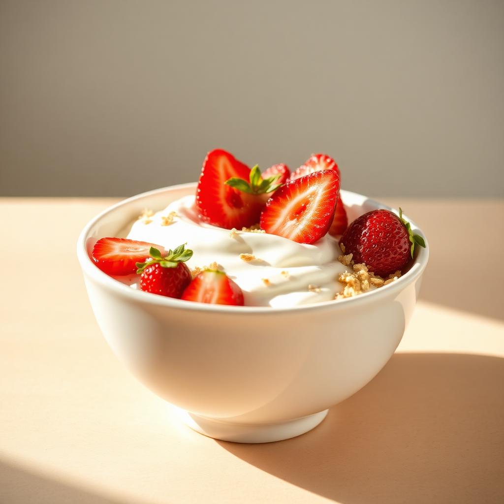 Yogurt natural con fresas y semillas